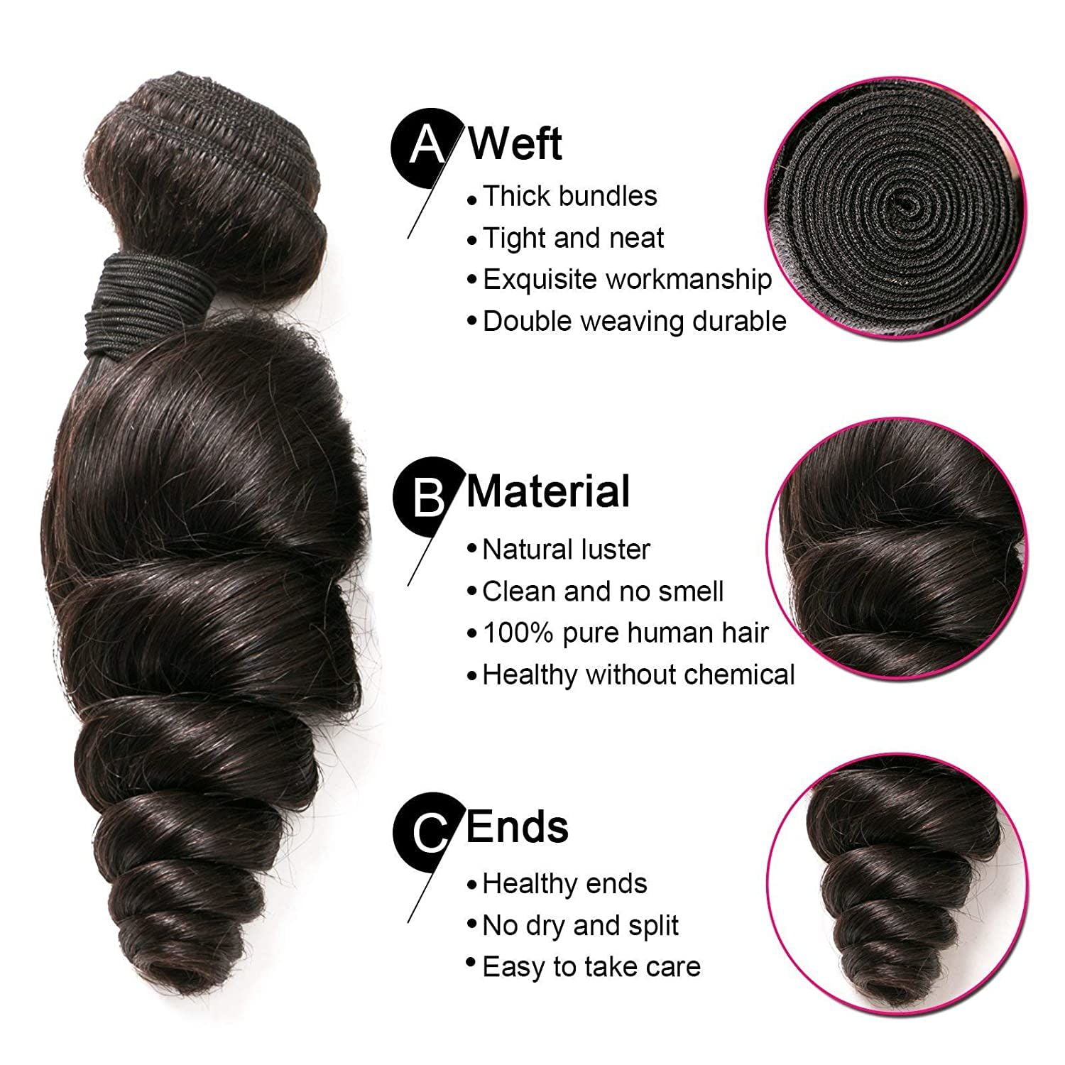 Loose Wave Bundles Human Hair 1 Bundle Unprocessed Virgin Human Hair Natural Color Hair Extension for Black Women