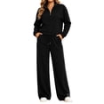 thumbnail image 2 of Mifsaly Womens 2 Piece Lounge Set Half Zip Pullover Top and Wide Leg Pants Casual Matching Outfit Drawstring Waist Relaxed Fit Soft Travel Airport Fall Winter, 2 of 7