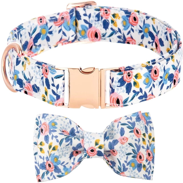 Collar para perros de San Valentín con flor de rosa • Collar suave de algodón para perros pequeños y medianos grandes • Collar ajustable para mascotas navideñas