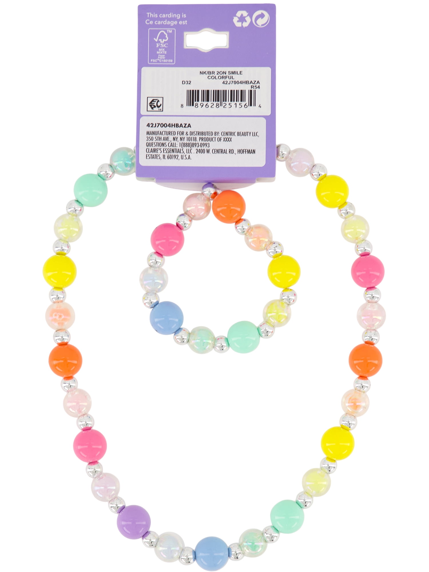 Claire's Rainbow Smiley Face Beaded Mixed Piece Jewelry Set, 2-Pack, Children's
