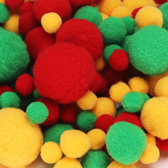 Bolas de Pompones Esponjosos, 120 Pcs de Tamaños Asortidos Mini PomPoms para Manualidades Fabricación de Joyas Amarillo/Rojo/Verde