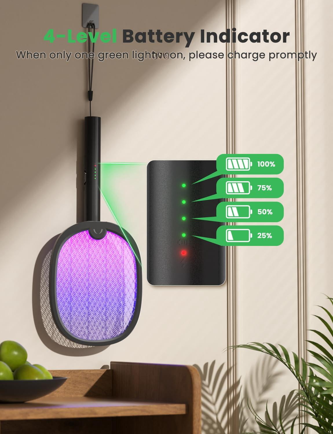 Electric Fly Swatter Foldable Zapper Racket 2 In 1 Mosquito Killer With Attractant Light Rechargeable 1800mah For Indoor Home Backyard Patio Camping