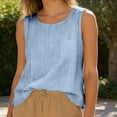 thumbnail image 4 of Women Cotton Linen Crew Neck Sleeveless Tank Top Solid Pocket Loose Casual Blouse 03-Blue M, 4 of 4