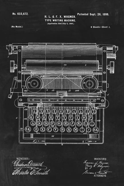 Typewriter Black Patent Art 