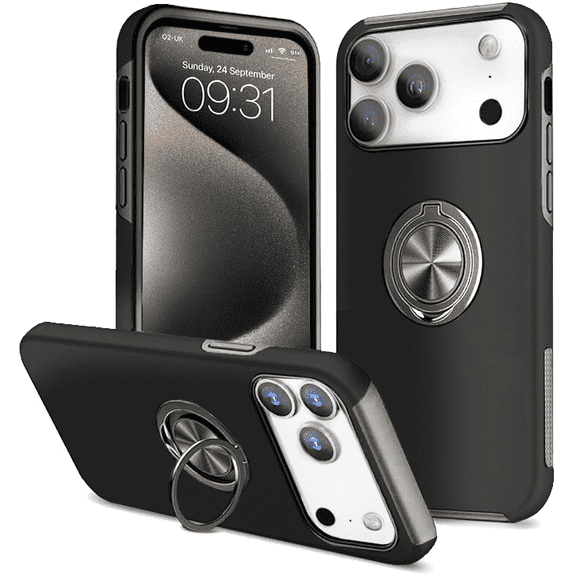 Entronix Protective Case Compatible with iPhone 17 Pro, Ring Holder Slim Cover, Black