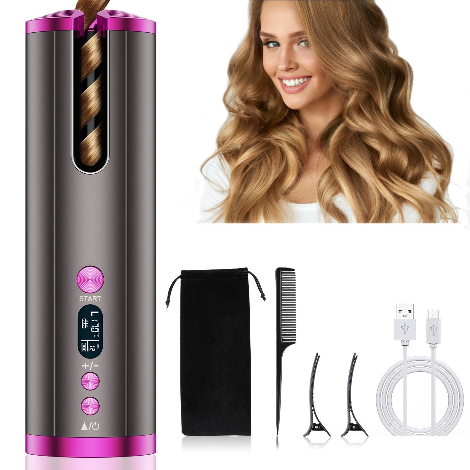 Toyoso Automatic Curling Iron, Cordless Hair Curler with Temps & Timer