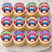 SugarMeLicious Gamer Birthday Edible Cupcake Toppers, Video Game Party Dessert Decorations, Gaming Controller Treat Toppers, 12 Pack 2.5 Inch Frosting Circles
