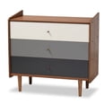 thumbnail image 1 of Bowery Hill Commode en Bois à 3 Tiroirs Dégradé Brun et Gris Style Mi-Siècle, 1 of 9