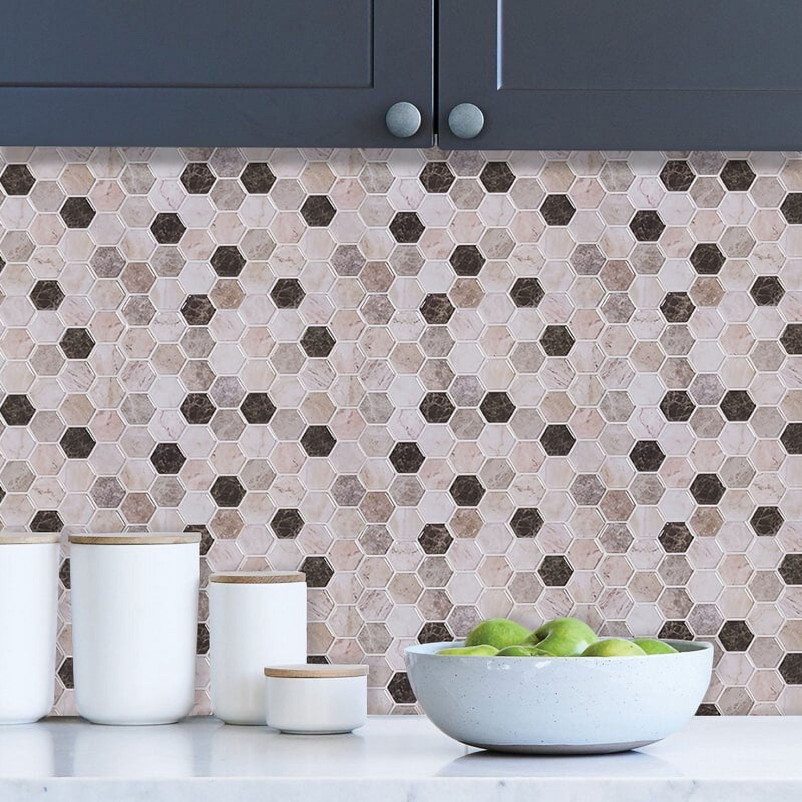 clevermosaics Sticky Peel and Stick Hexagon Marble Mosaic Tile for Wall, Kitchen, Bathroom (10 Tiles/Set)