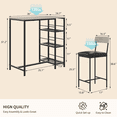 thumbnail image 3 of Modern 3-Piece Bar Table Set – Space-Saving Table & 2 Upholstered Stools – Metal Frame, Built-in Wine Rack – Versatile Dining Room, Kitchen, Apartment Furniture – Teak Oak, 3 of 7