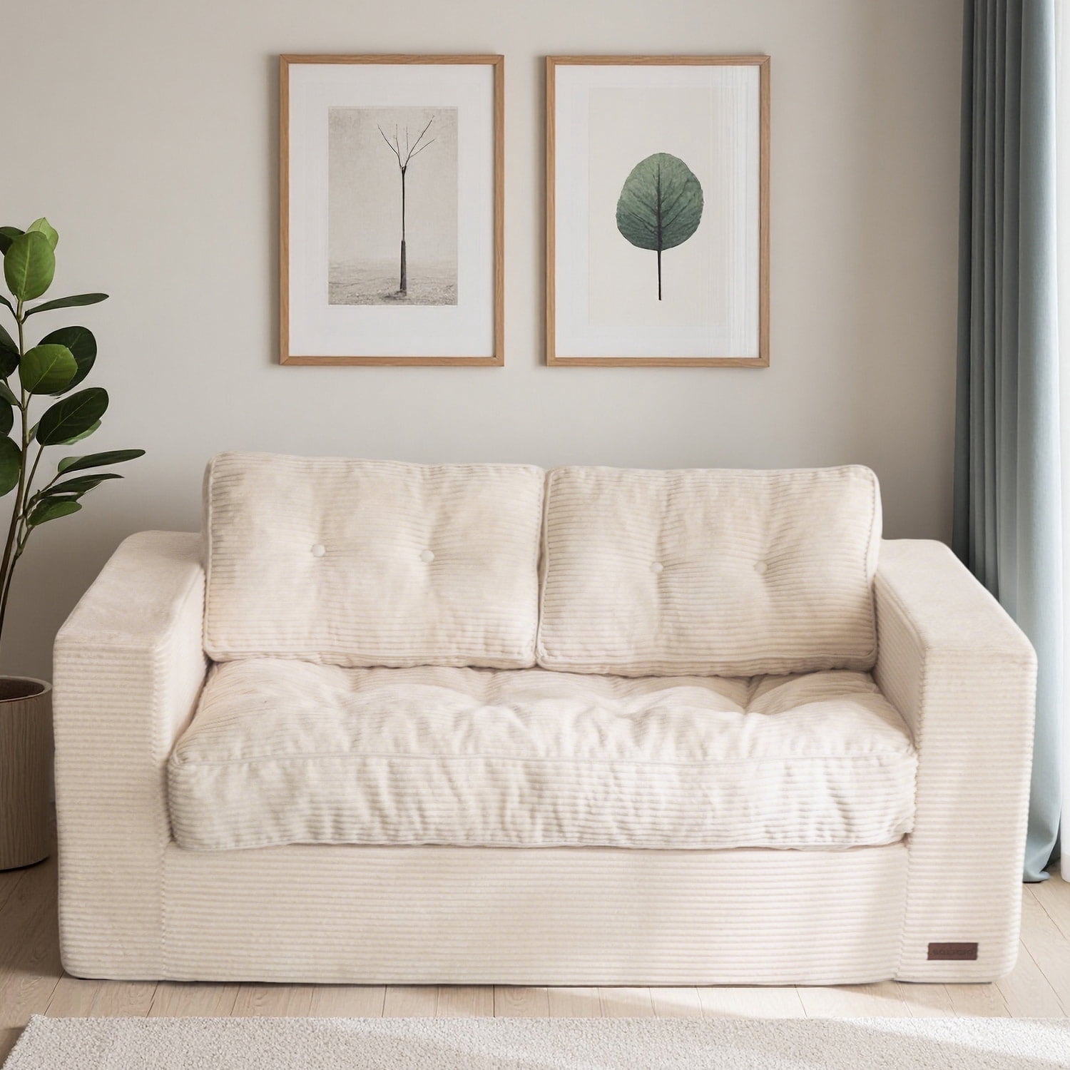 BYBYME Bean Bag Chair Sofa for Adults,Giant Large Loveseat Boneless Couch with Tufted Cushion & Backrest,Comfy Chair Lazy Sofa for Bedroom Living Room,Beige