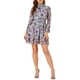thumbnail image 1 of Vestido mini casual de chiffon con cuello fruncido y volantes de manga larga floral para mujer, azul L, 1 of 6