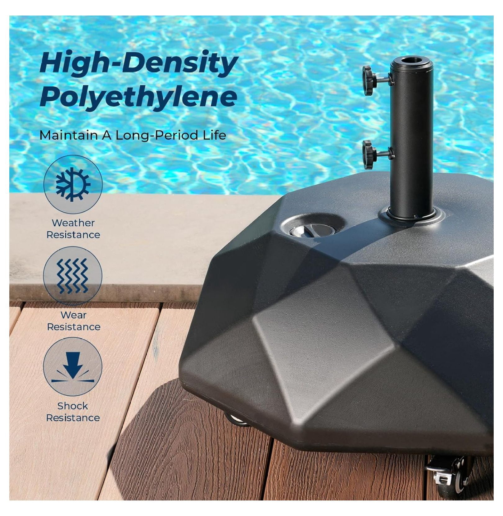 H16 Patio Umbrella Stand Base with 5 Wheels - 127lbs Heavy Duty Rolling Weights Outdoor Umbrella Base, Refillable High-Density HDPE Materia Weights Stand for Outside Patio