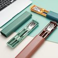 thumbnail image 3 of Portable Cutlery Set with Travel Box Silverware Chopsticks Fork Spoon Reusable Lunch Cutlery Set Dishwasher Safe Cutlery Set with Colored Handles for Work or School (Green), 3 of 5