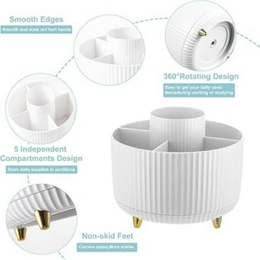 Pencil Holder For Desk,5 Slots 360°Degree Rotating Desk Organizers And Accessories