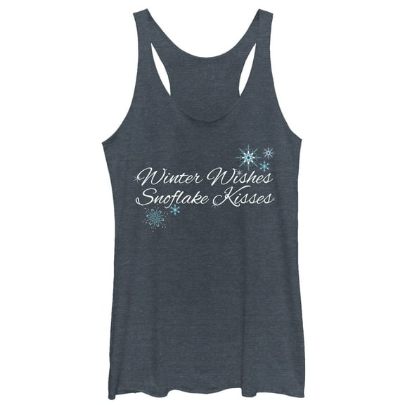 Women's CHIN UP Winter Wishes & Snowflake Kisses  Racerback Tank Top Navy Blue Heather X Small