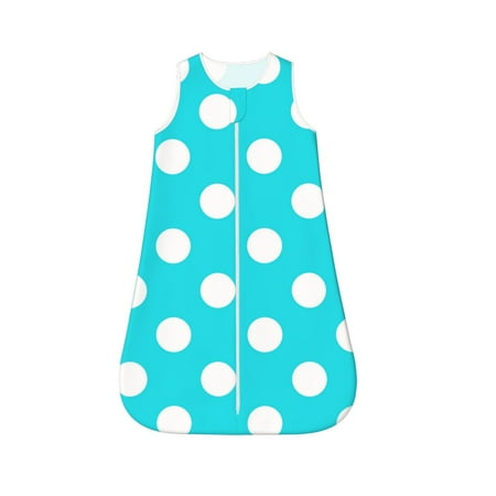 

Qekee Aqua And White Polka Dot Print Baby Infant Wearable Blanket Cotton Unisex Swaddle Sack - Newborn Sleep Clothes Baby Sleeping Bag-Medium