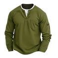 thumbnail image 3 of Resicozy Long Sleeve Henley Shirts for Men Casual Waffle Fashion Solid Color Pullover 3-Button T-Shirt with Pocket Army Green S, 3 of 4