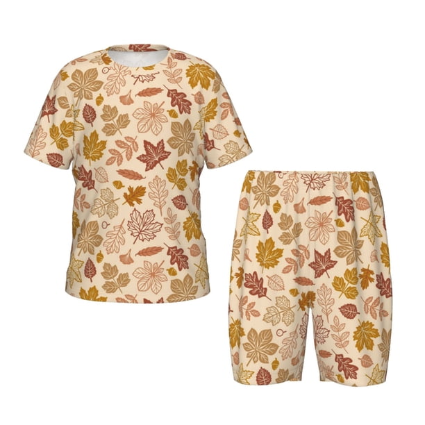 Balery Fall Leaves Conjunto de Pijama Infantil de Manga Corta con Estampado – Ropa de Dormir de Algodón Suave-3X-Large