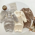 thumbnail image 3 of Autumn Spring Korean Style Newborn Baby Girls Boys Solid Color Knitting Clothing Set Sweater Overall Children Clothes Suit, 3 of 9