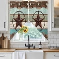thumbnail image 4 of Teal Brown Texas Star Kitchen Window Curtains, Swag Curtains Valance for Bedroom Living Room Bathroom, Farmhouse Country Wooden Rod Pocket Window Treatment Curtain Block Drapes 2 Panels 36"x45", 4 of 9