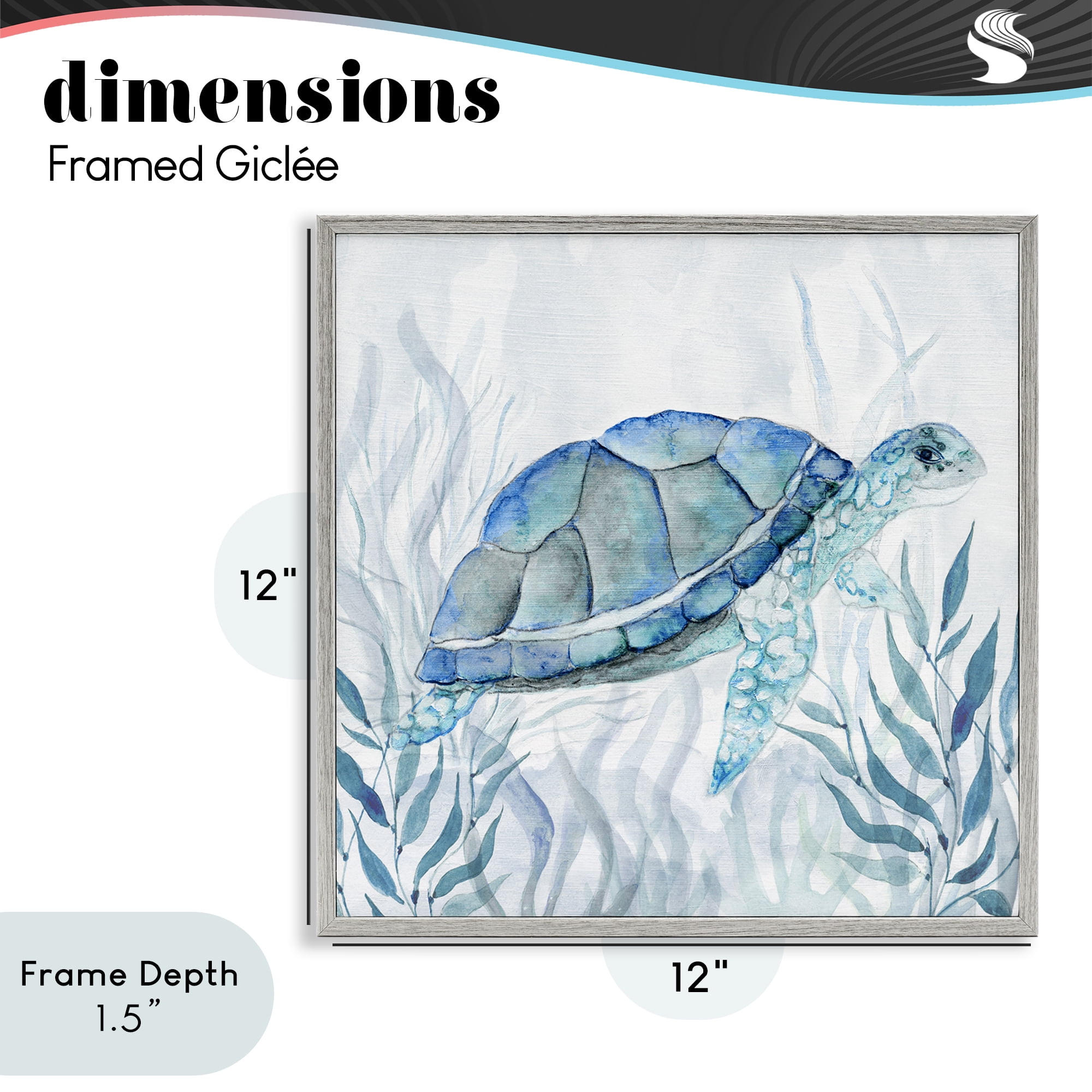 Stupell Industries Smiling Turtle Gaze Gray Framed Giclee Art, design by Janet Tava