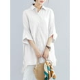 thumbnail image 4 of ZANZEA Women's Lapel Button Up Shirts Tops Asymmetrical Hem Blouses, 4 of 7