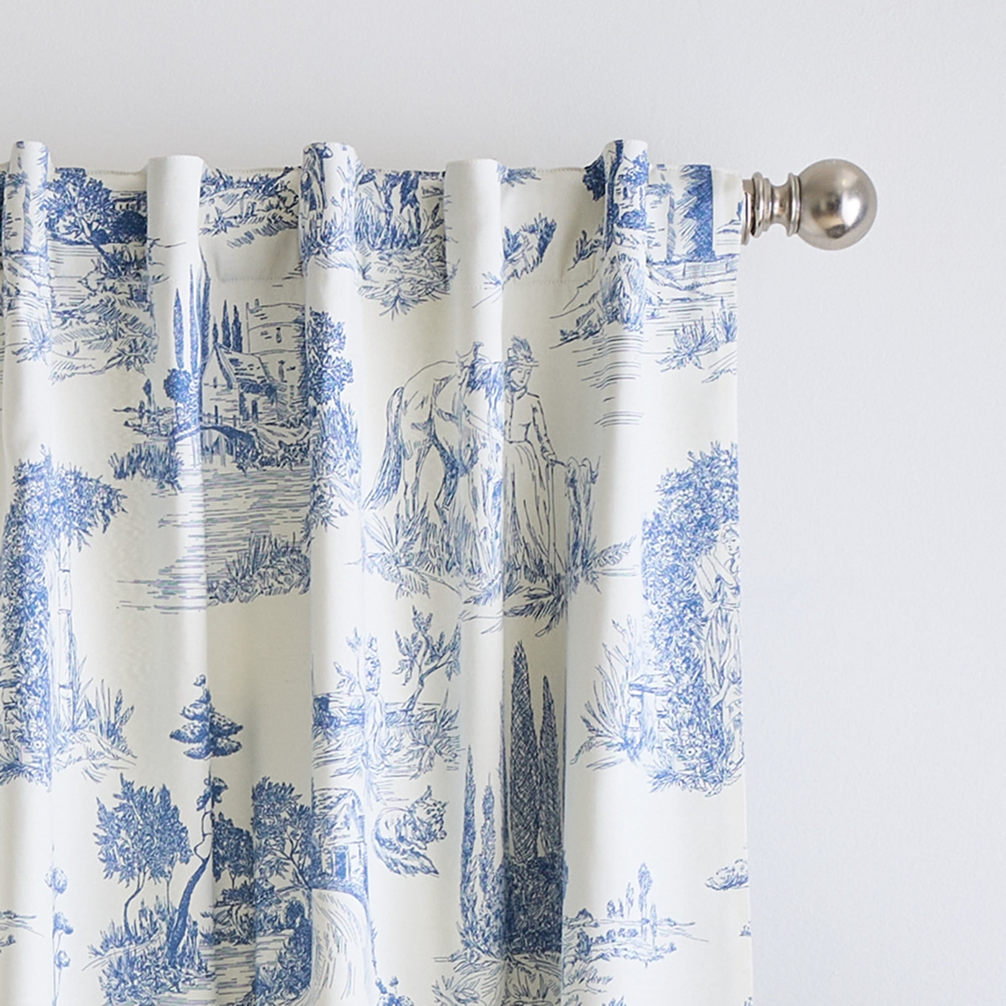 Martha Stewart Village Life Curtain Panel Pair, Blue, Back Tab, Blackout, Indoor, Adult, 2 Piece Set, 37" x 84"
