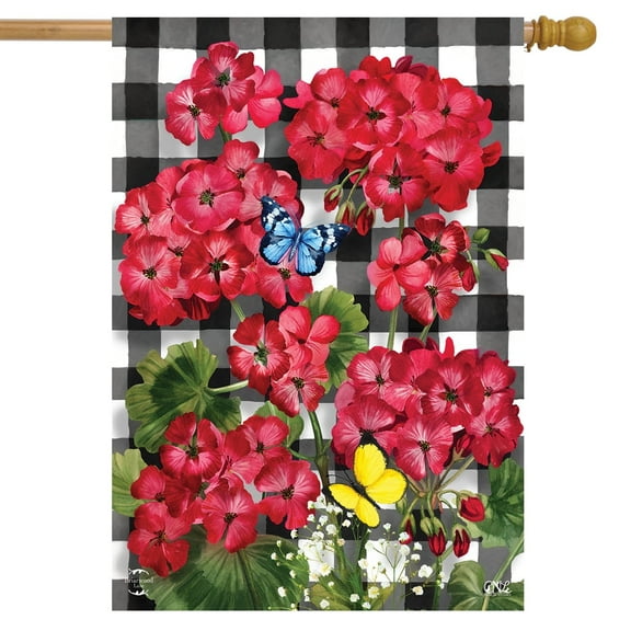 Checkered Geraniums Summer House Flag Floral 28" x 40" Briarwood Lane