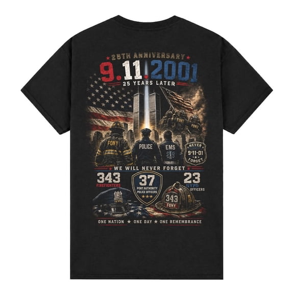9/11 25th Anniversary Memorial Firefighter Shirt, Never Forget 9/11/2001 Tribute Tee, Firefighter Police EMS Patriotic T-Shirt