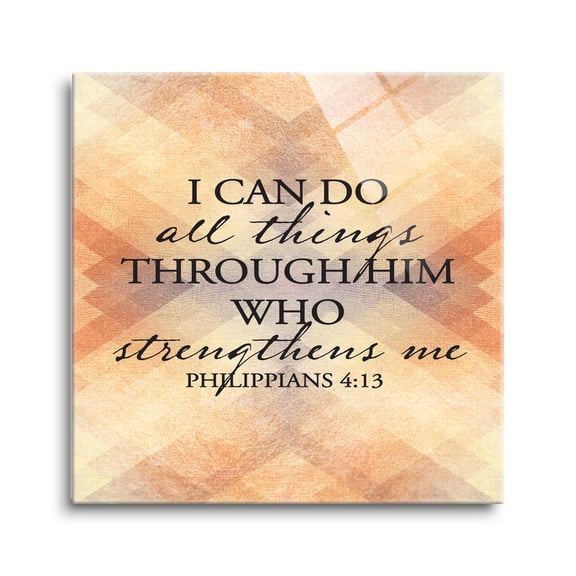 Him Who Strengthens Me Orange Geometric 24 x 24 Glass Wall Hanging Sign