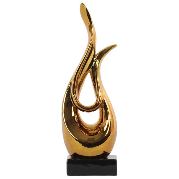 Benzara Ceramic Moon Abstract Sculpture on Rectangle Base-Color:Gold