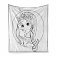 thumbnail image 1 of Cartoon Soft Flannel Fleece Blanket, Hand Drawn Girl with Long Hair and Unicorn Horn Taking a Selfie on Phone, Cozy Plush for Indoor and Outdoor Use, 60" x 80", Charcoal Grey White, by Ambesonne, 1 of 5