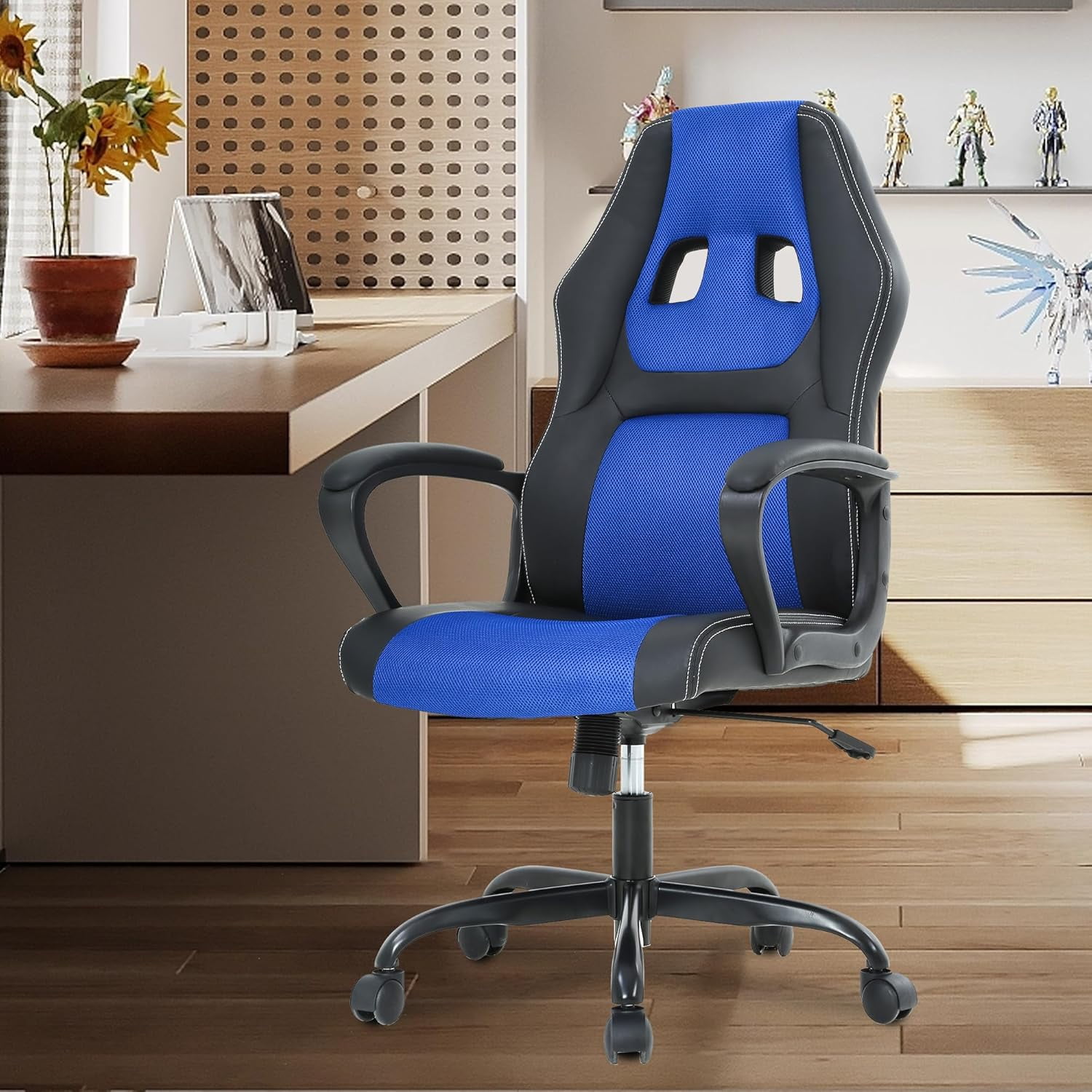 BestMassage Ergonomic Gaming Chair, Lumbar Support, Swivel Rolling for Women, Men(Blue)