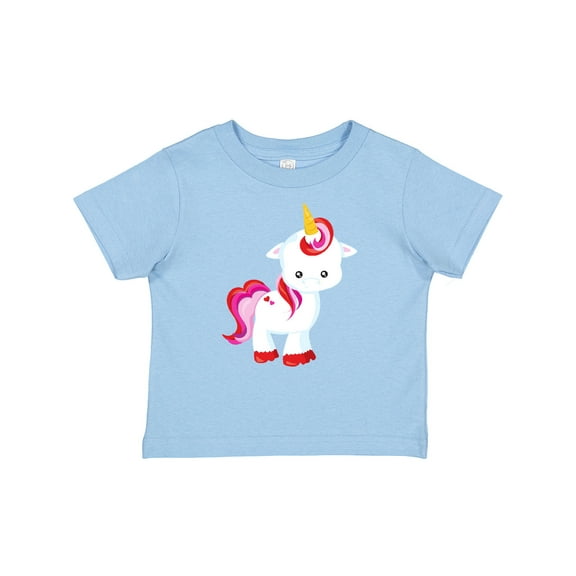 Inktastic Cute Little Unicorn With Red And Pink Mane, Hearts Girls Baby T-Shirt