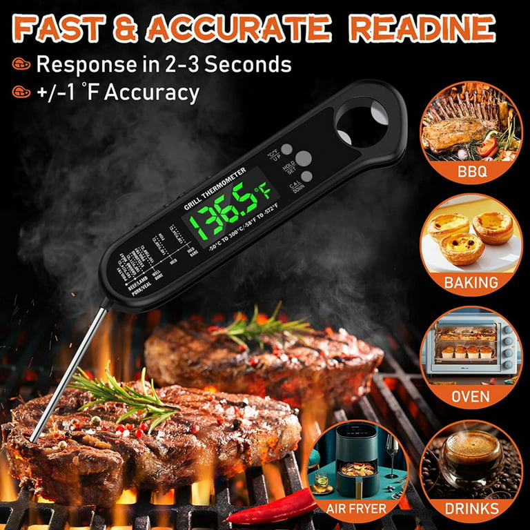 Digital Meat Thermometer,2In1 Digital Read Food Thermometer with Foldable  Probe&for BBQ,,and Roast Turkey