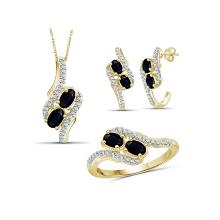 Gold Sapphire Set (JewelersClub 2 1/2 Carat T.G.W. Sapphire And White Diamond Accent 14k Gold Over Silver 3-Piece Jewelry)