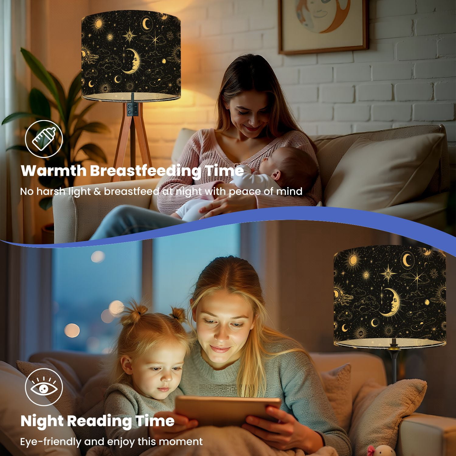 Lamp Shades Set of 2 Magic seamless sun constellations moons stars Gold mystic 13" x 13" x 10" Lampshade for Table Lamps Floor Lamps Lamp Shade Replacement Easy Assembly Required