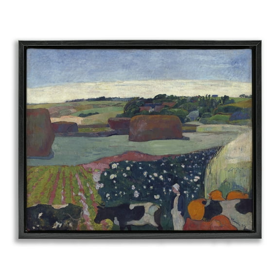 Stupell Industries Classic Haystacks in Brittany Landscape & Nature Painting Black Floater Framed Canvas Art Print Wall Art, 21 x 17