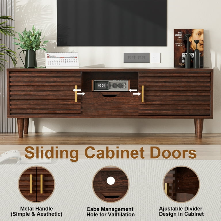 Alohappy Mid-Century Modern, Solid 60 inch TV Stand, Sliding Alohappy Mid-Century Modern, Solid 60 inch TV Stand, Sliding
