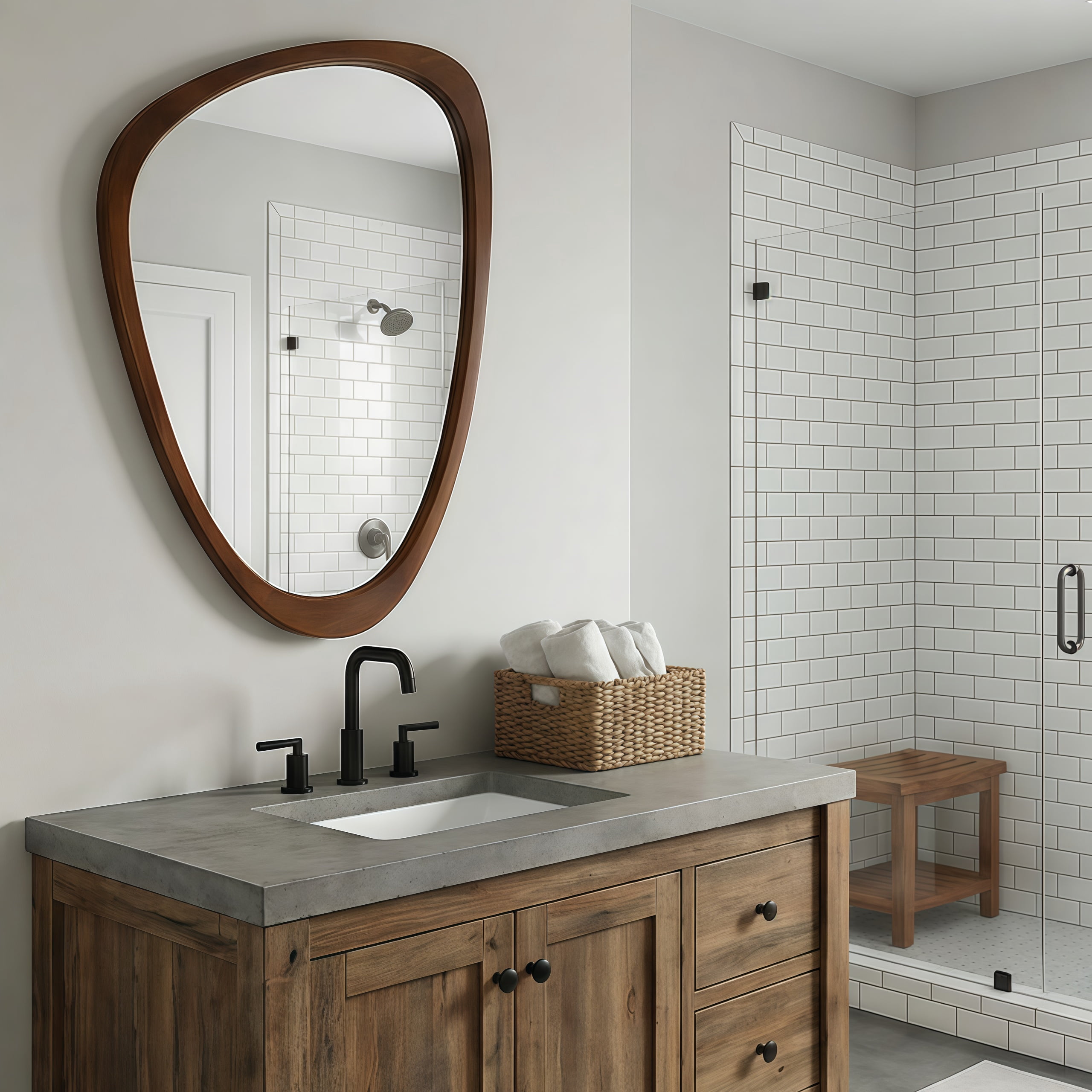 20x30-Inch Irregular Solid Wood Frame Mirror, Decorative Wall Mirror and Vanity Mirror for Bedroom Bathroom Living Room Entryway, Black Walnut