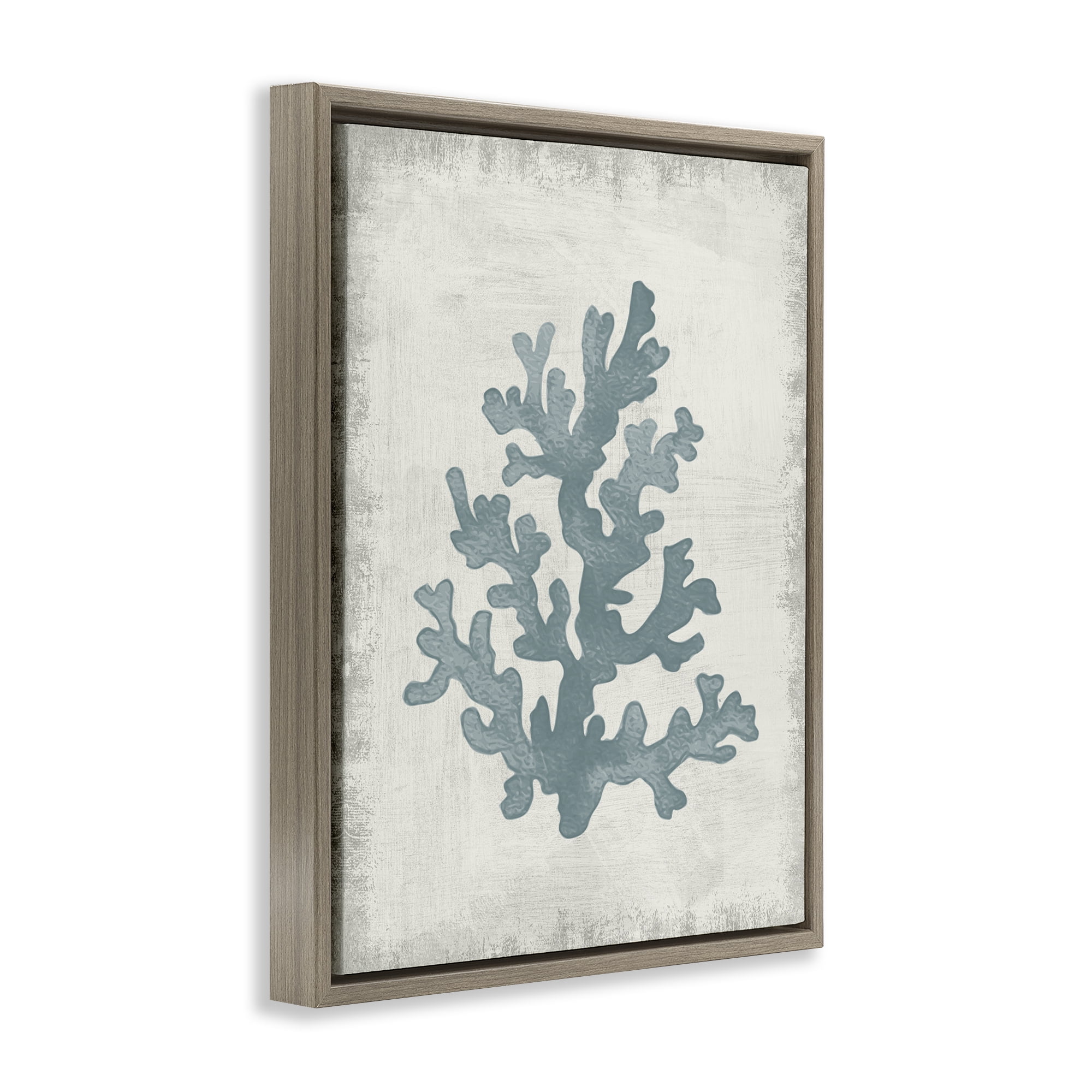 Stupell Industries Blue Coral Form Nautical & Beach Painting Brown Floater Framed Canvas Art Print Wall Art, 17 x 21