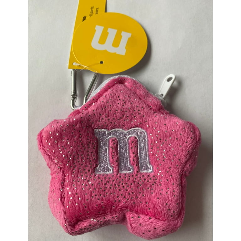 M&M's World Pink Logo Star Plush Coin Purse Keychain New with Tags