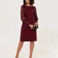 thumbnail image 4 of Women's Cocktail Party Short A-line Dress with Lace Sleeves and Round Neck, 4 of 8