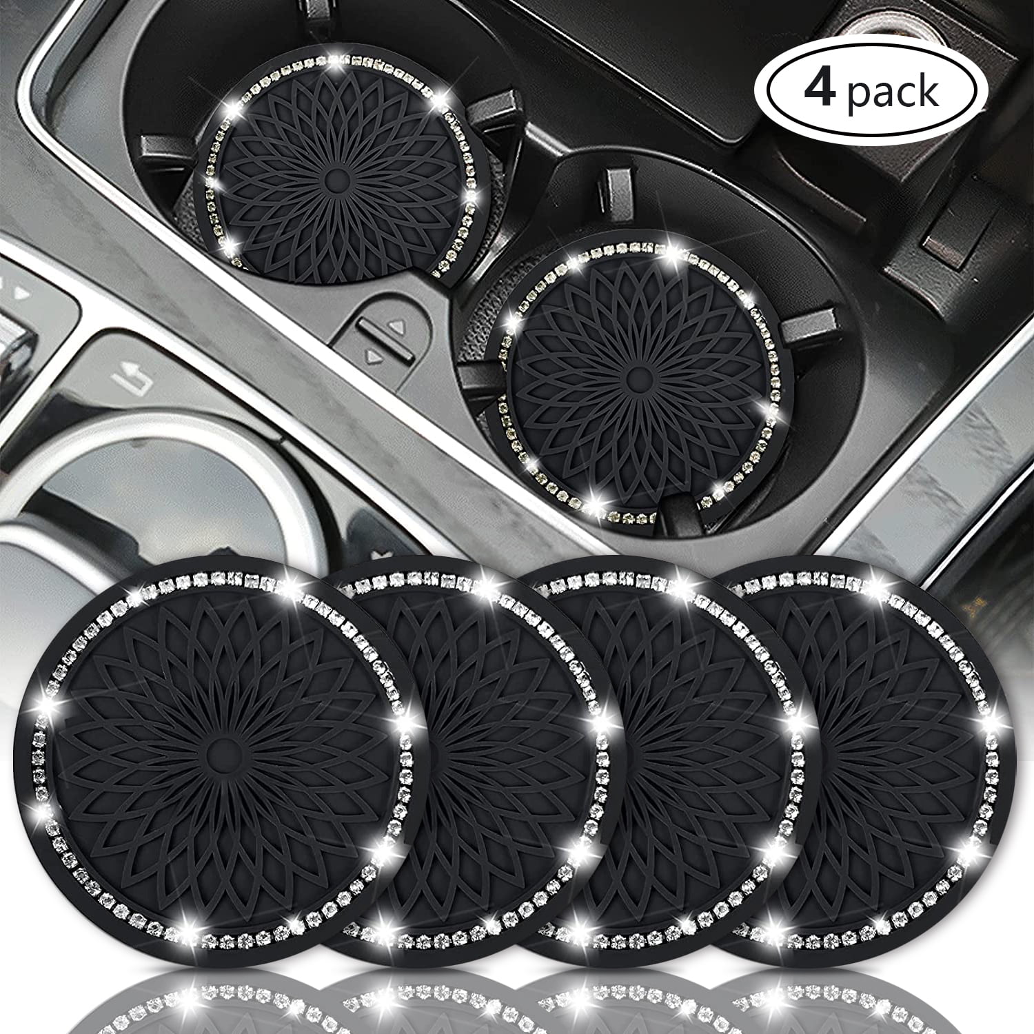 Bonison Car Cup Coaster, 4PCS Bling Cute Car Cup Holder Insert Coaster