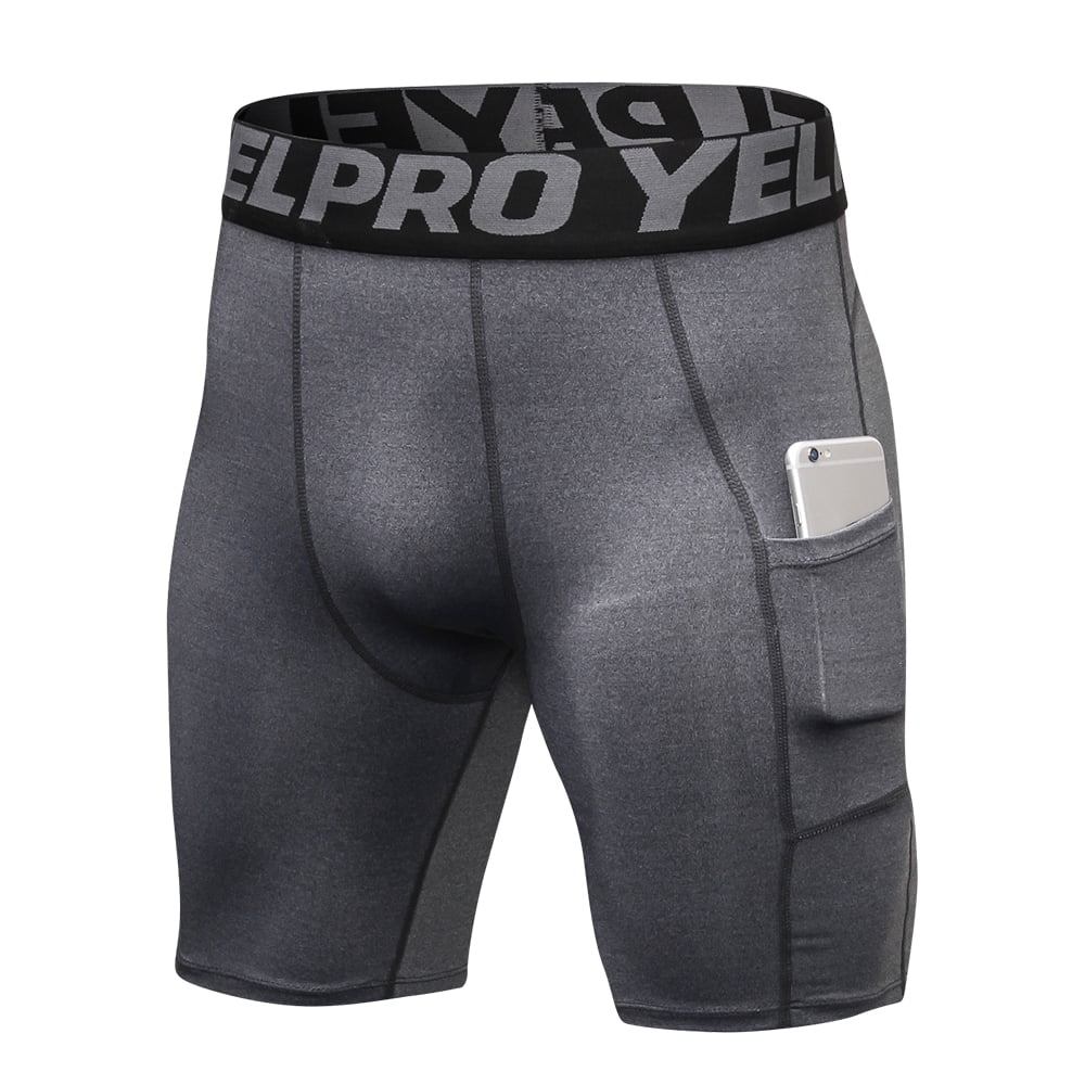 Heyfanee Men/’s Compression Shorts with Pocket 3 Pack Workout Underwear