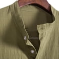 thumbnail image 4 of safuny Men's Loose Cotton Lined Shirts with Pocket Long Sleeve Athletic Half Button Workwear Casual Sports Holiday Solid Color Fashion Clearance Sales Army Green XXXL, 4 of 4