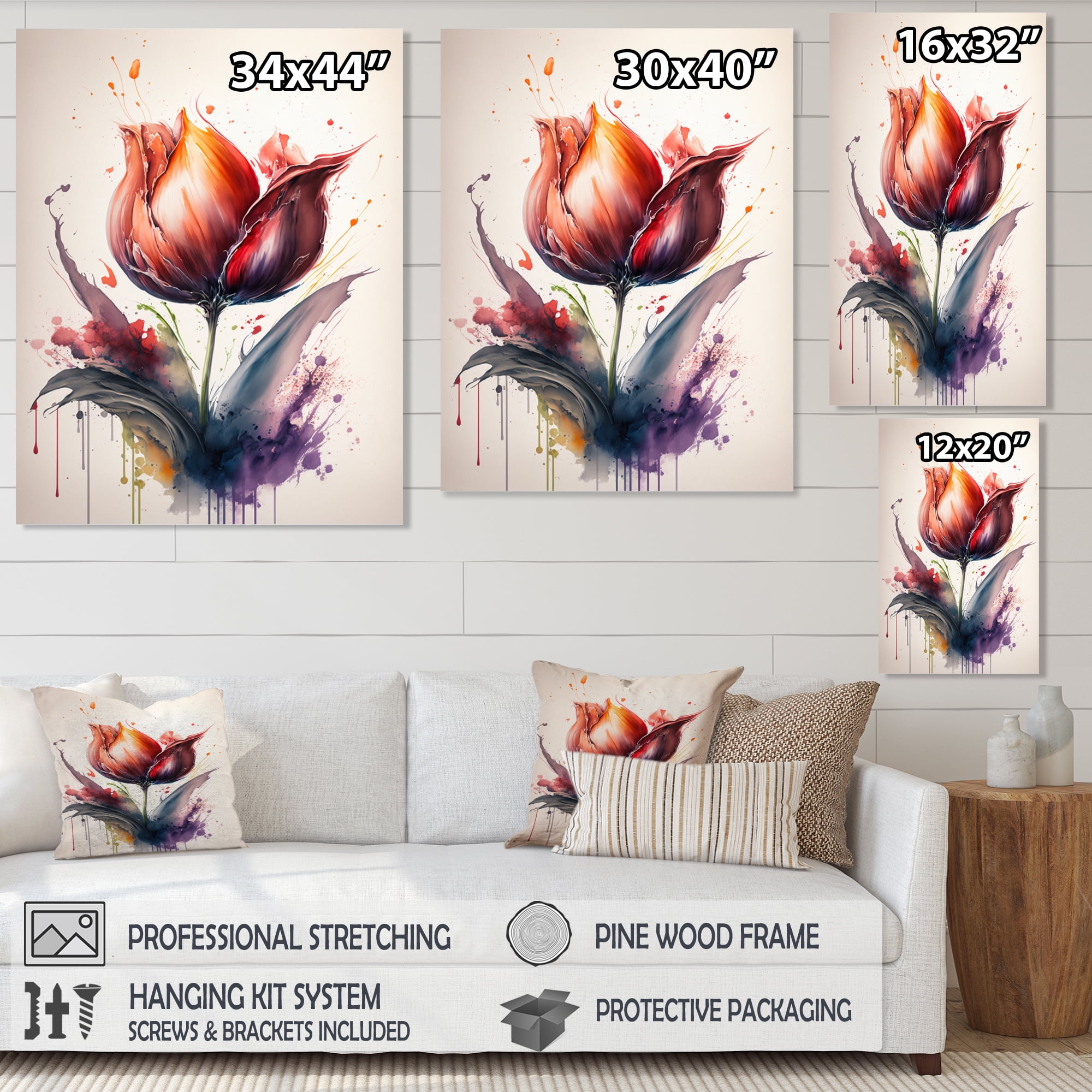 Designart Colorful Tulip III Canvas Wall Art