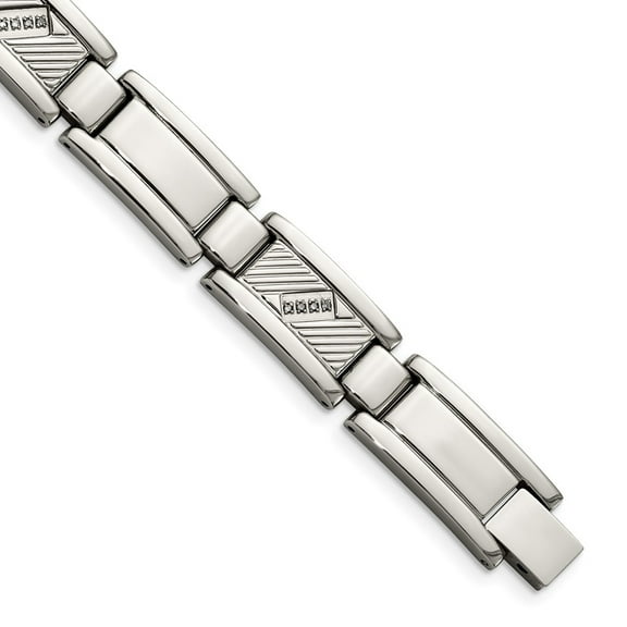 Stainless Steel Bracelet Diamond Link, Other Men's 12 mm 8.5 in Chisel Polished and Textured with 1/10 carat
