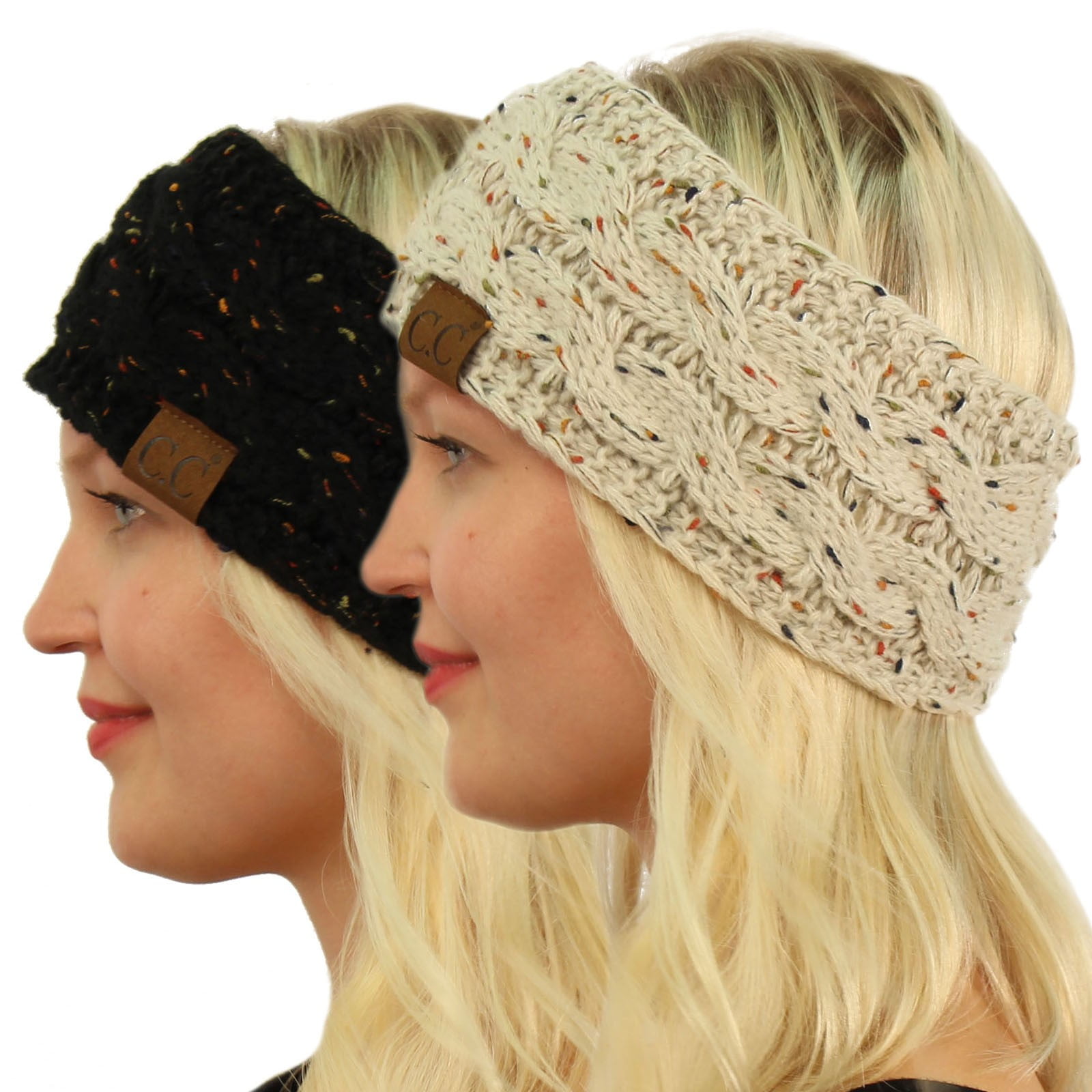 Winter CC Confetti Warm Fuzzy Fleece Lined Thick Knit Headband Headwrap Hat Cap 